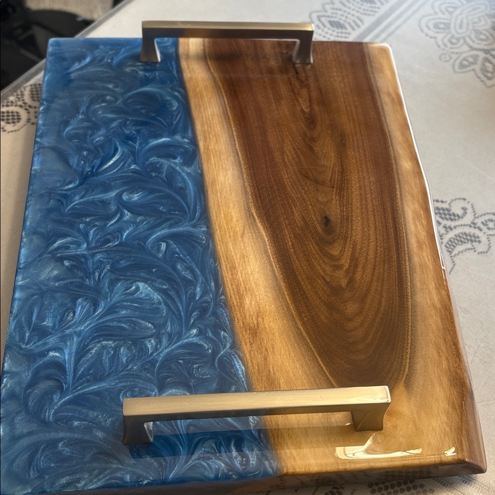 Wood and Blue Resin Cheese Board